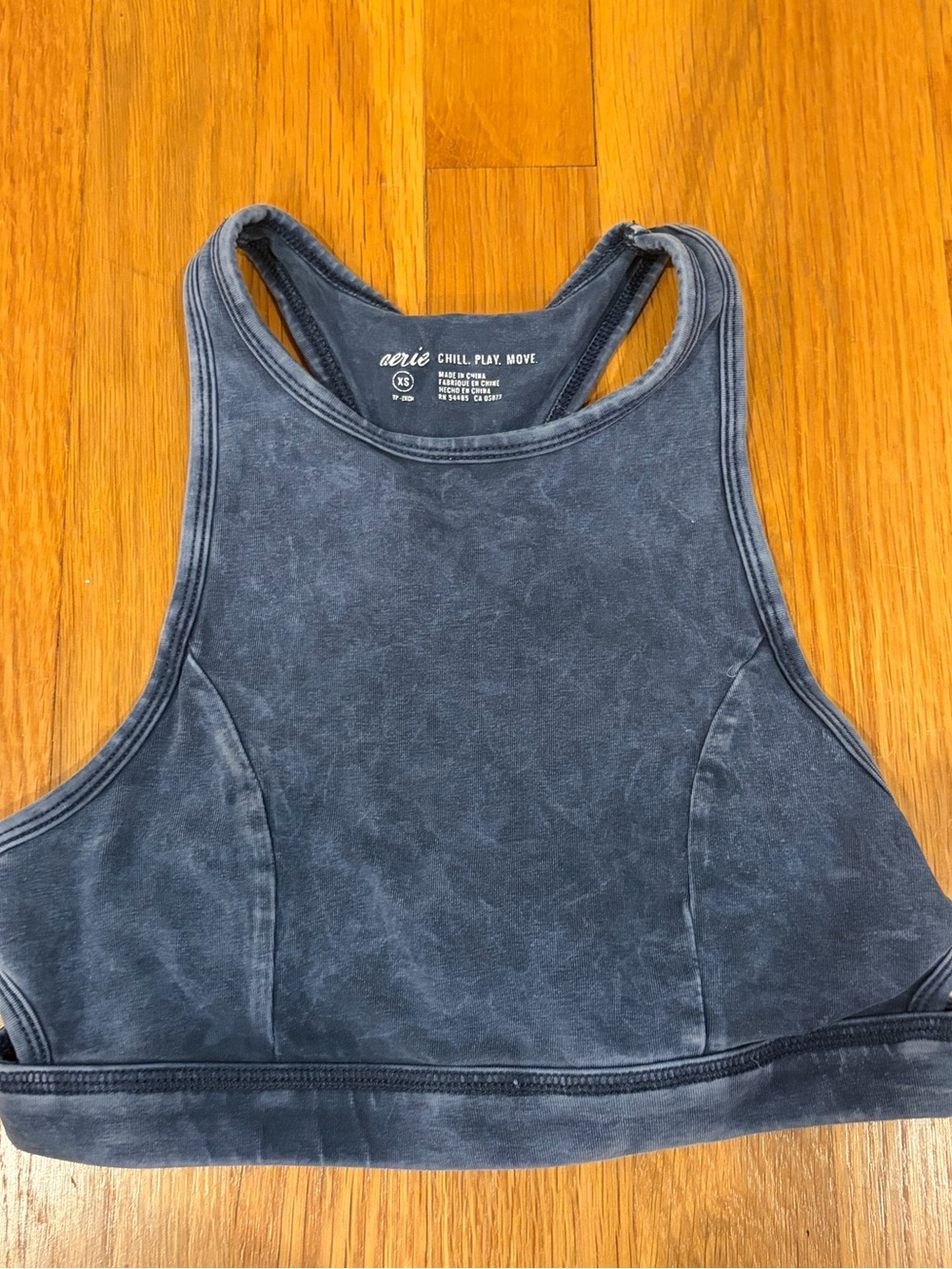 Aerie High Neck Racerback Sports Bra - Washed Charcoal (Size XS)
